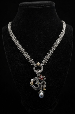 Barbara Bixby Sterling Silver Necklace & Quartz Enhancer 18K Gold Accents 70.8g