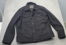 Levi's Trucker Jacket Mens Large Black Denim Red Tab Long Sleeve Snap Inside Zip