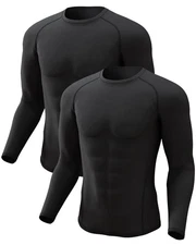 2 Pack Men's Thermal Shirt Long Sleeve Fleece Lined Tops Base Layer Long John...