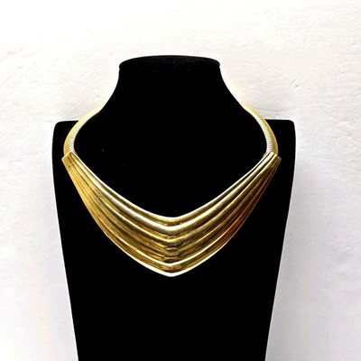ALEXIS KIRK Gold Tone Sculptural Collar Choker Necklace Signed Vintage