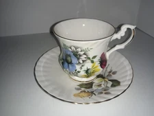 Royal Dover England Flowers Flower Tea Cup Saucer Plate Set Bone China Vintage