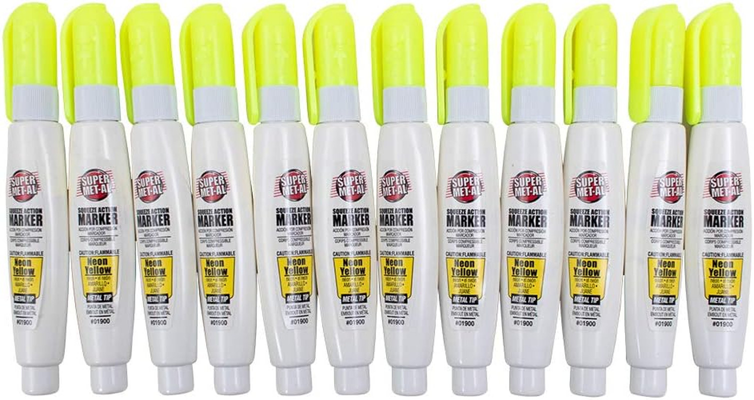 12 Pc Set Neon Yellow Super Met-Al Fine Tip Paint Marker Pens 1.4Mm Stroke Weath