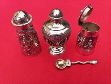 SOLID SILVER beautiful antique Indian condiment set 128 grams of 90% silver
