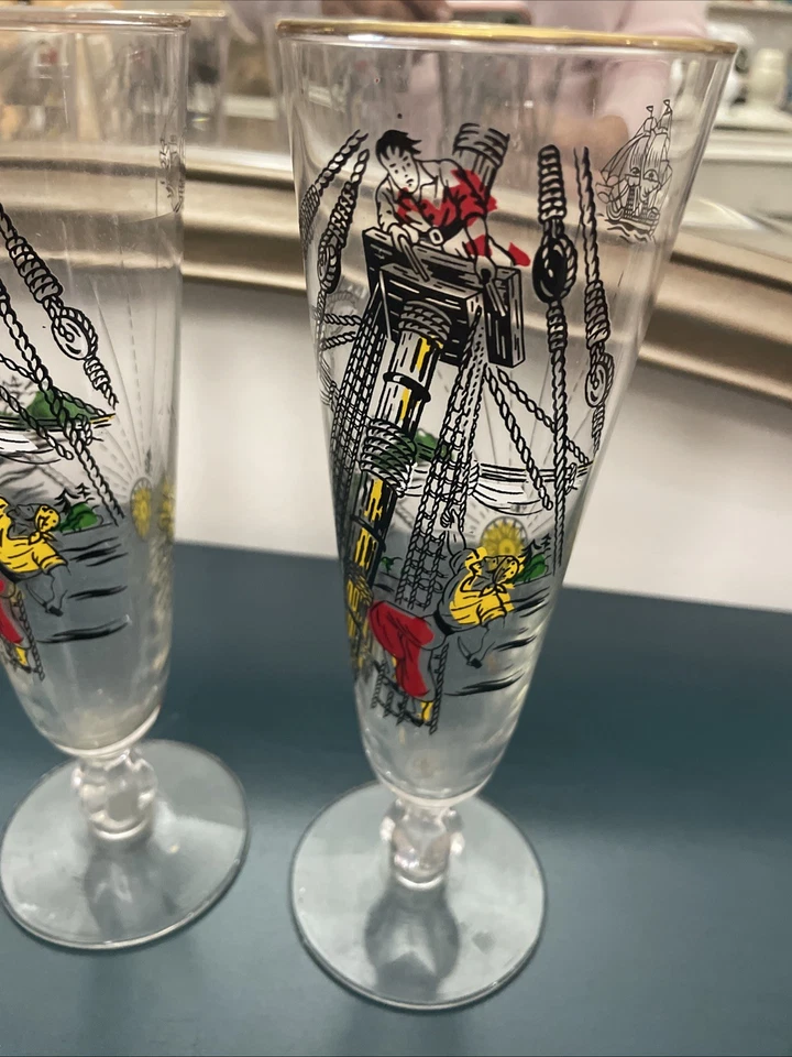 Juego De 4 Vasos De Cerveza Pilsner Libbey Treasure Island 8.5" De Colección Años 50 - ¡Piratas! Foto 2 de 4