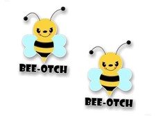 2 BEE-OTCH Vinyl 5" Decals Happy Bee Beeotch Bumblebee Angry Car Truck SUV