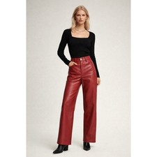 Aritzia Wilfred Rosy Red Vegan Leather Straight Leg Pants Size 2 High Rise