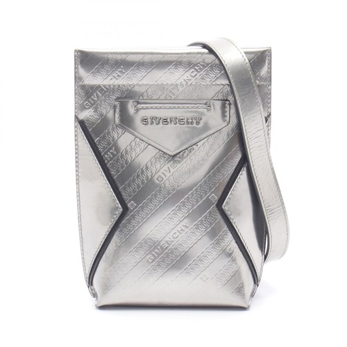 GIVENCHY Antigona Crossbody Shoulder Bag Patent leather Silver Used Women