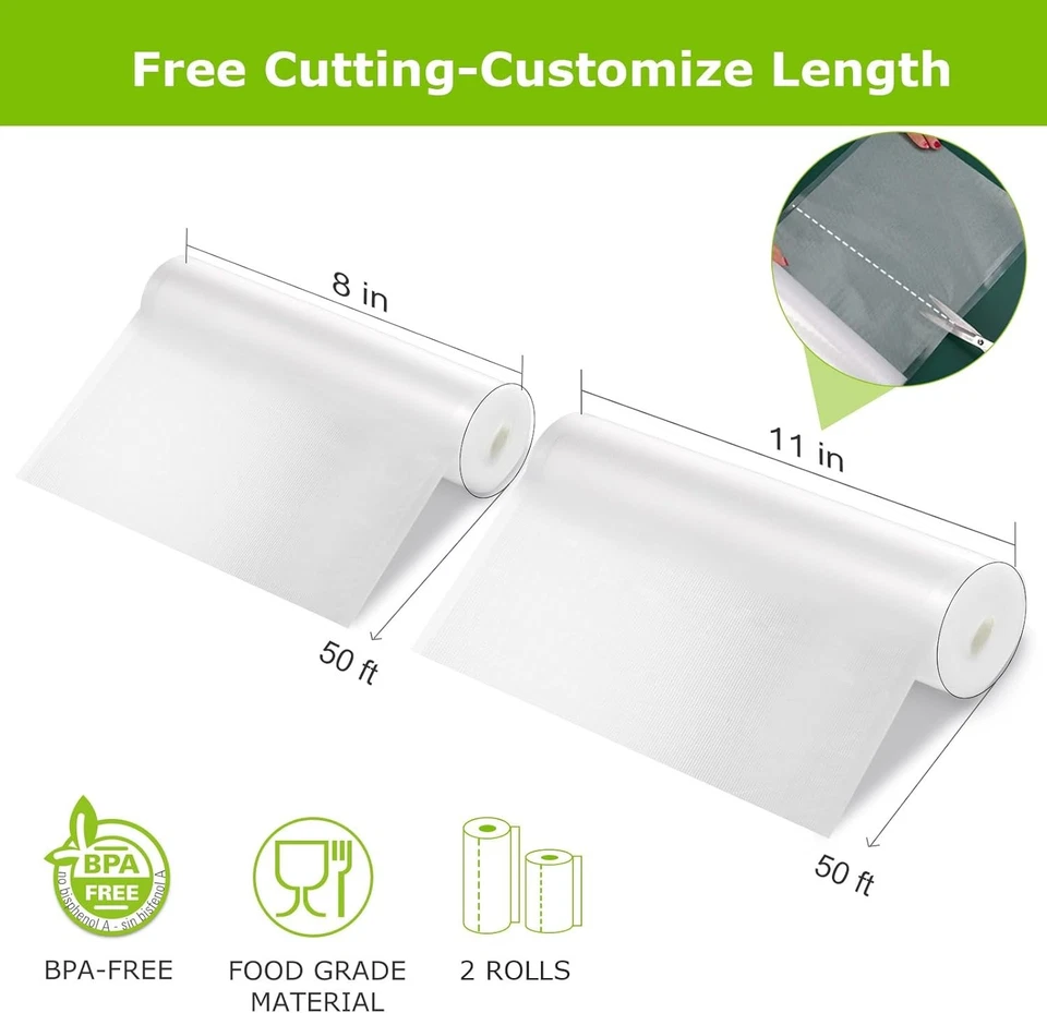8"x50' 11"x50' Vacuum Sealer Rolls Commercial Grade Food Saver Storage Bags 4Mil - Image 2 of 4