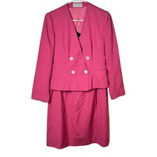 Evan Picone Womens Pink Double Breasted Skirt Suit Size 12 Silk Blend
