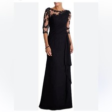 NWT LanTing Bridal Black Cream Mesh Lace Dress Formal Wedding Goth Romantic MOB