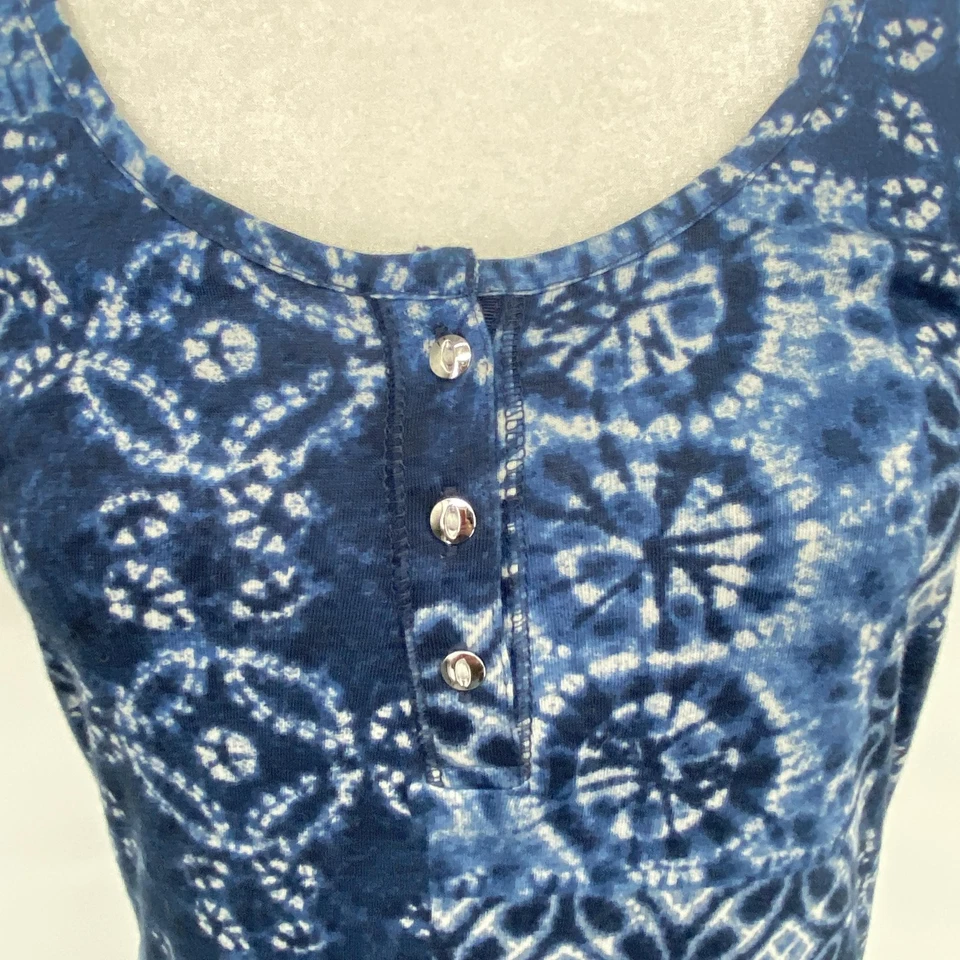 Vestido Chaps Mujer Pequeño Azul Tie Dye Patchwork Cuello Redondo Henley Midi Boho Foto 4 de 4