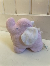 Vintage Bantam Baby Pink White Terry Cloth Elephant Plush Toy Rattle Soft