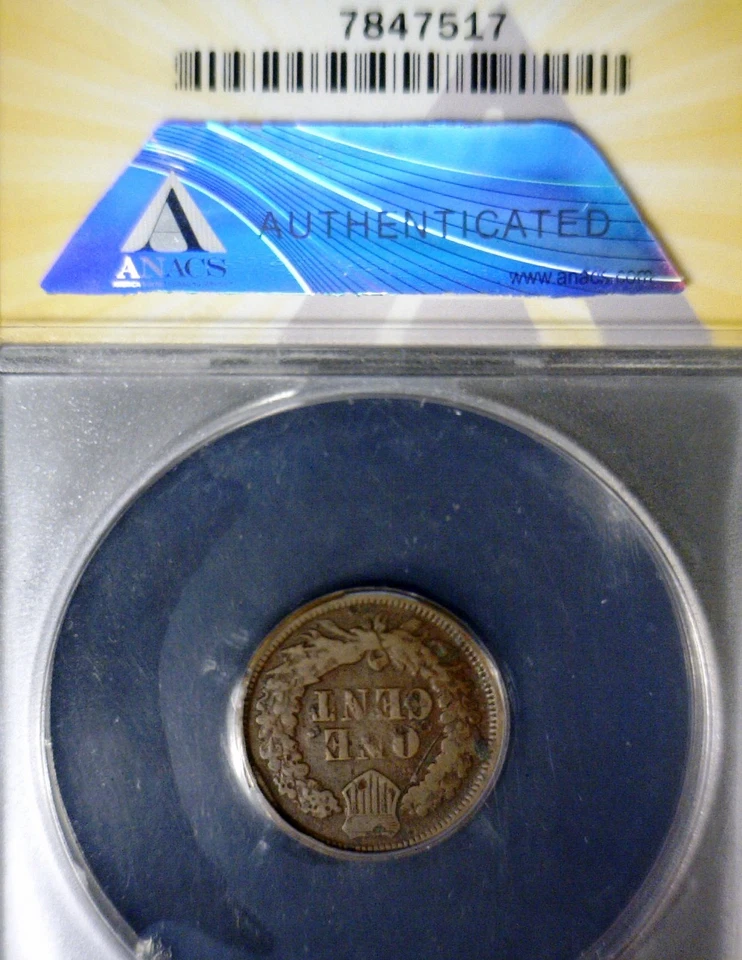 1867 /67 ERROR ANACS VG8 Indian Head Cent Coin FS-301 Re Punched Date NR - Image 3 of 4