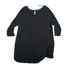 MTS Women Black 3/4 Sleeve Tunic Top Side Knot Strappy Back Size XL Made in USA