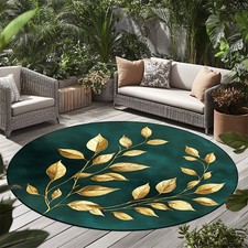 100cm 100cmGolden Leaf Round Area Mat, Green Background, Durable Polyester, Non-