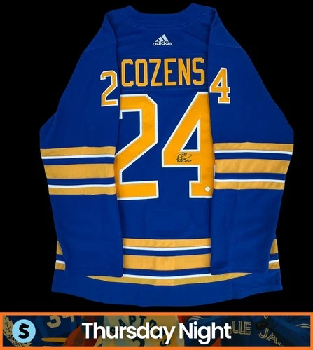 DYLAN COZENS SIGNED AUTO BUFFALO SABRES HOCKEY JERSEY FRAMEWORTH STICKER