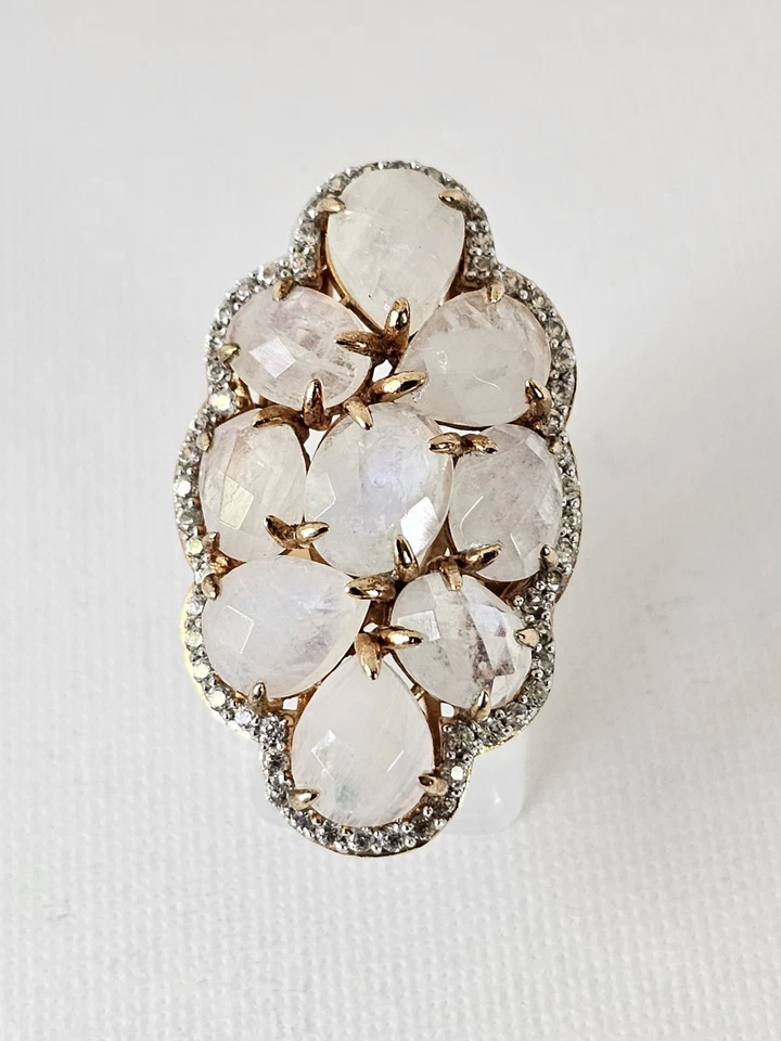 Rarities Carol Brodie Rose Gold Vermeil Rainbow Moonstone & White Zircon Ring - Image 2 of 4