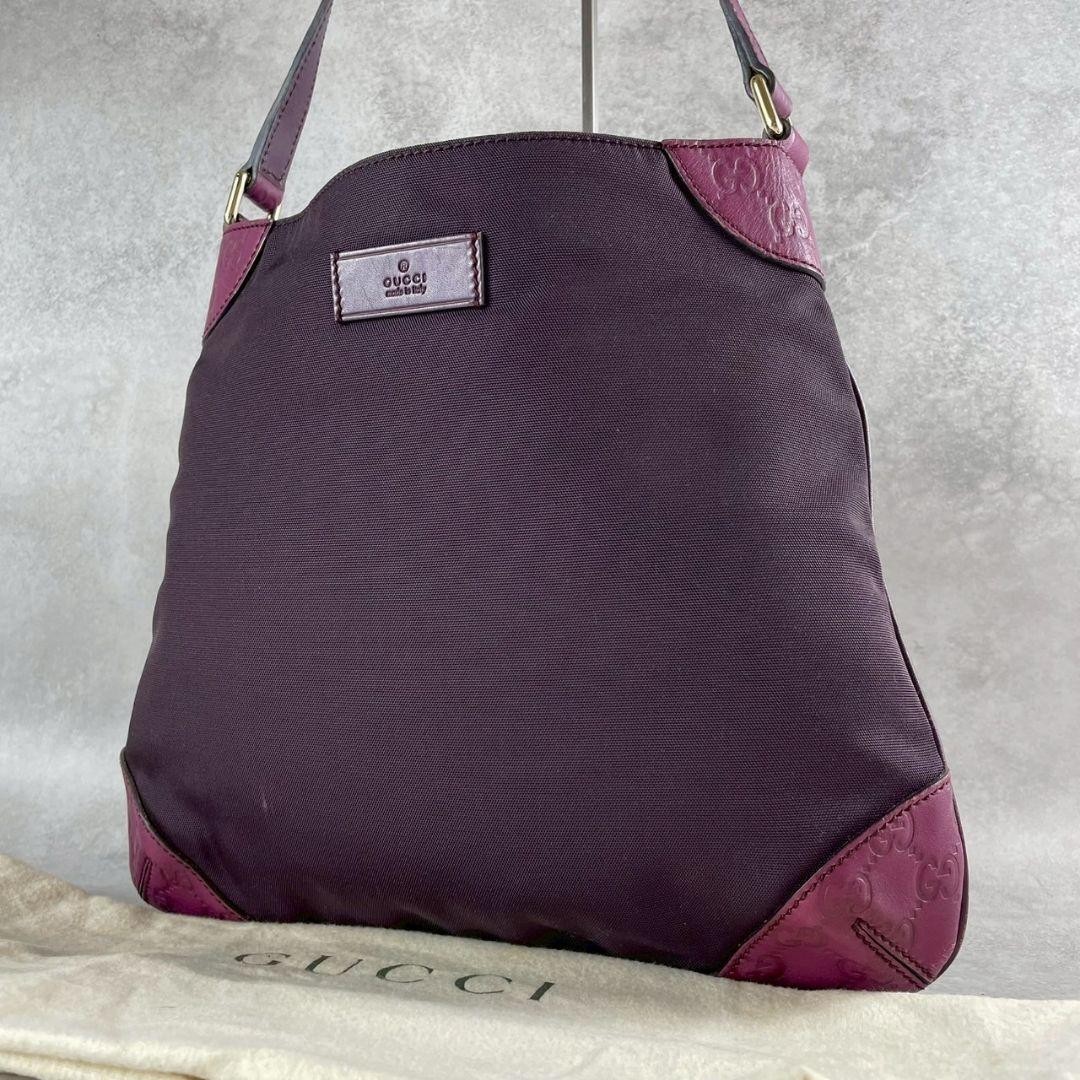 GUCCI GG Canvas Leather Shoulder Bag Purple Authentic Women's Crossbody