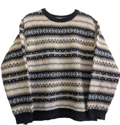 Crystal-Kobe Womens 100% Shetland Wool Fair Isle Pullover Sweater Blue Sz Large