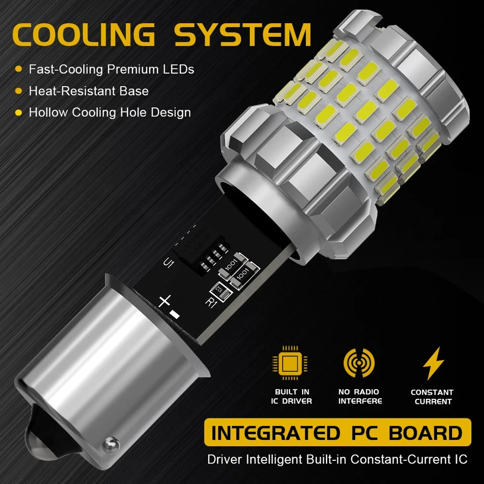 2PCS P21W BA15S T20 LED Canbus Reverse Brake Tail Lights Turn Signal DRL Lamp - Image 3 of 4