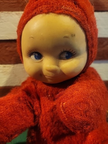 Vintage Kewpie Knickerbocker Spielzeug rot Plüsch Puppe Gummi Gesicht Kamee - Bild 3 von 6