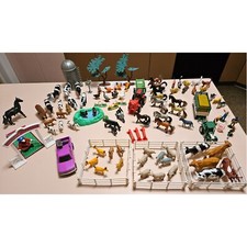 100 pc Vintage Plastic Farm Animals Dog Cat Horse Cow Duck Chicken Sheep People