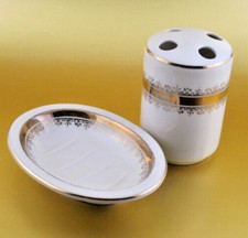 BATHROOM ACCESSORIES SET Matching Soap Dish Toothbrush Holder Ceramic