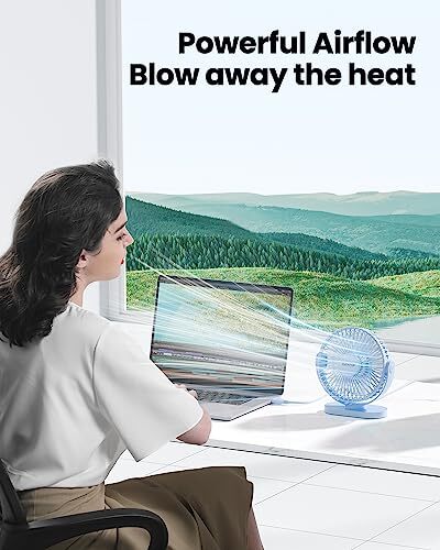 USB Desk Fan, 3 Speeds Powerful Portable Fan, 5.5 Inch Quiet Cooling Mini Blue - Picture 2 of 6