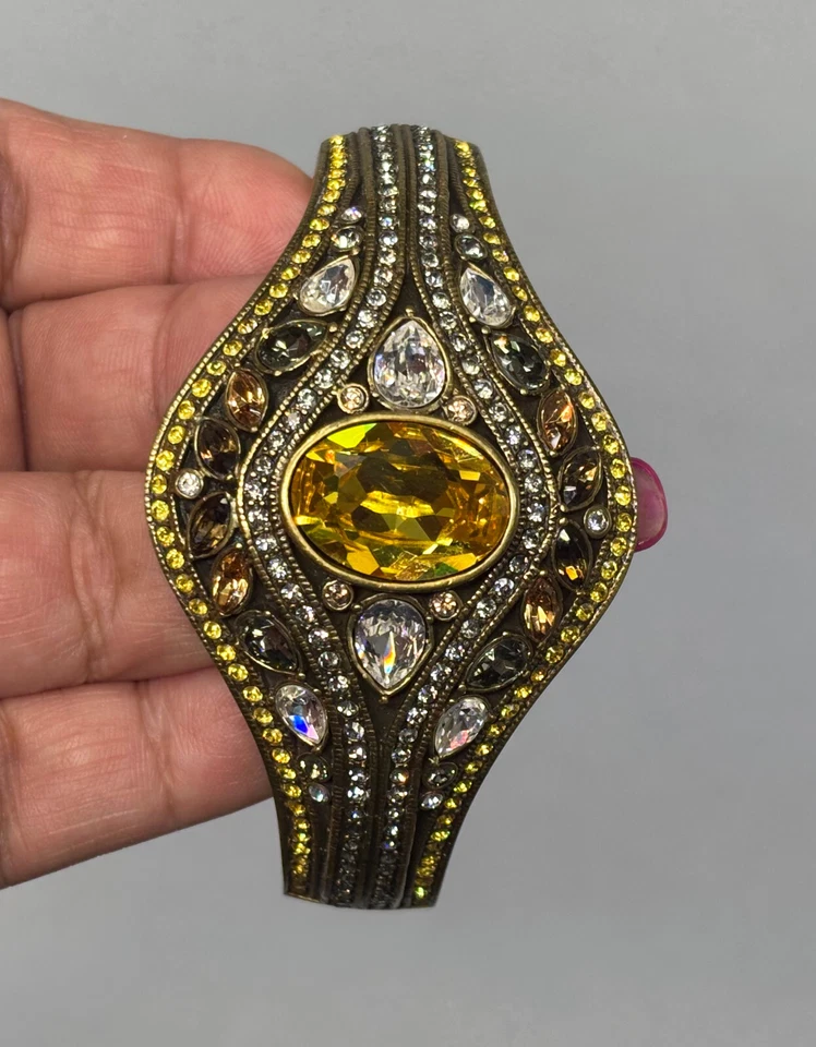 HEIDI DAUS Bronze Tone-Amber Swarovski Crystals Heavy Cuff Bracelet NWT $495 - Image 2 of 4