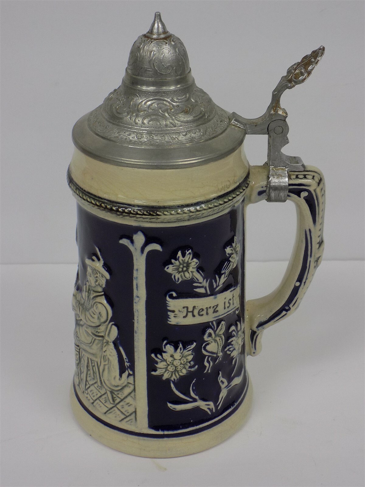 Rare Old German Beer Stein with Pewter Lid Embossed ID on Bottom 8" eBay