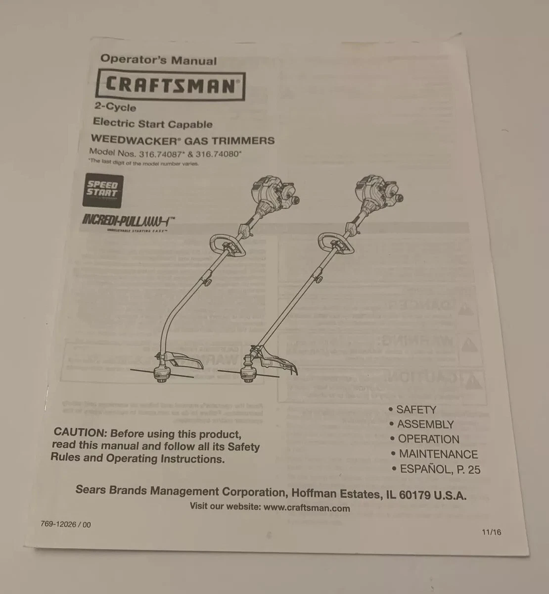 Craftsman weedwacker 2024 model 316