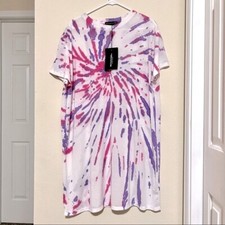 NWT PRETTY LITTLE THING oversized Boy Friend Tie Dye T Shirt Dress womens 10