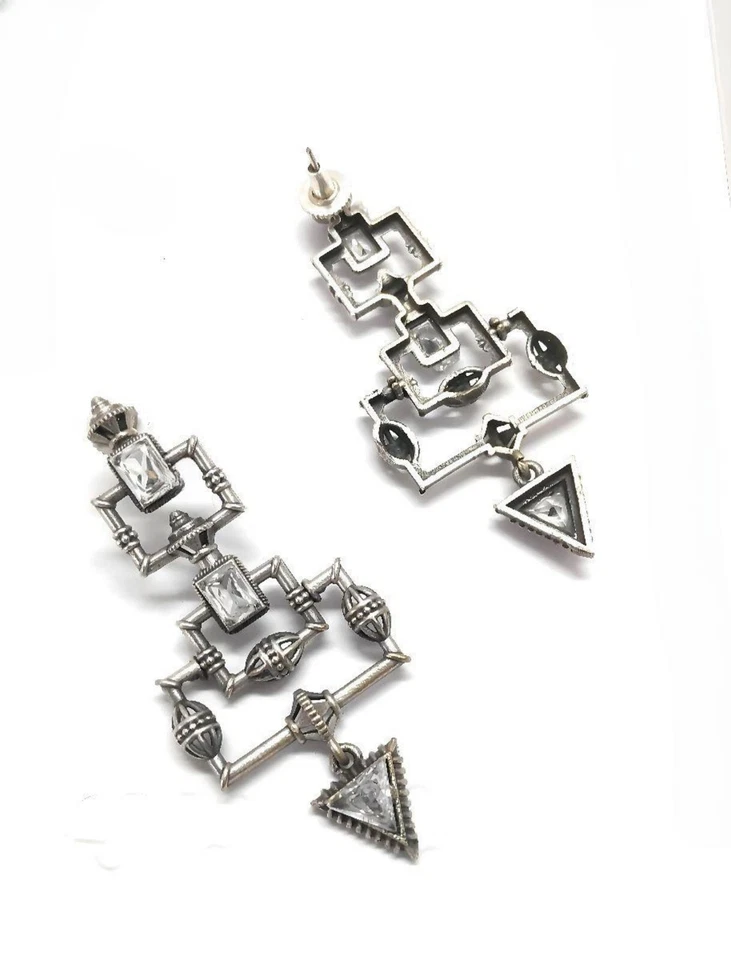 Aretes de vidrio real Polki pushback chapados en plata para damas Foto 2 de 4