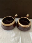 McCoy Brown Drip Glaze With Tan Trim Handled Bowls 7054 USA