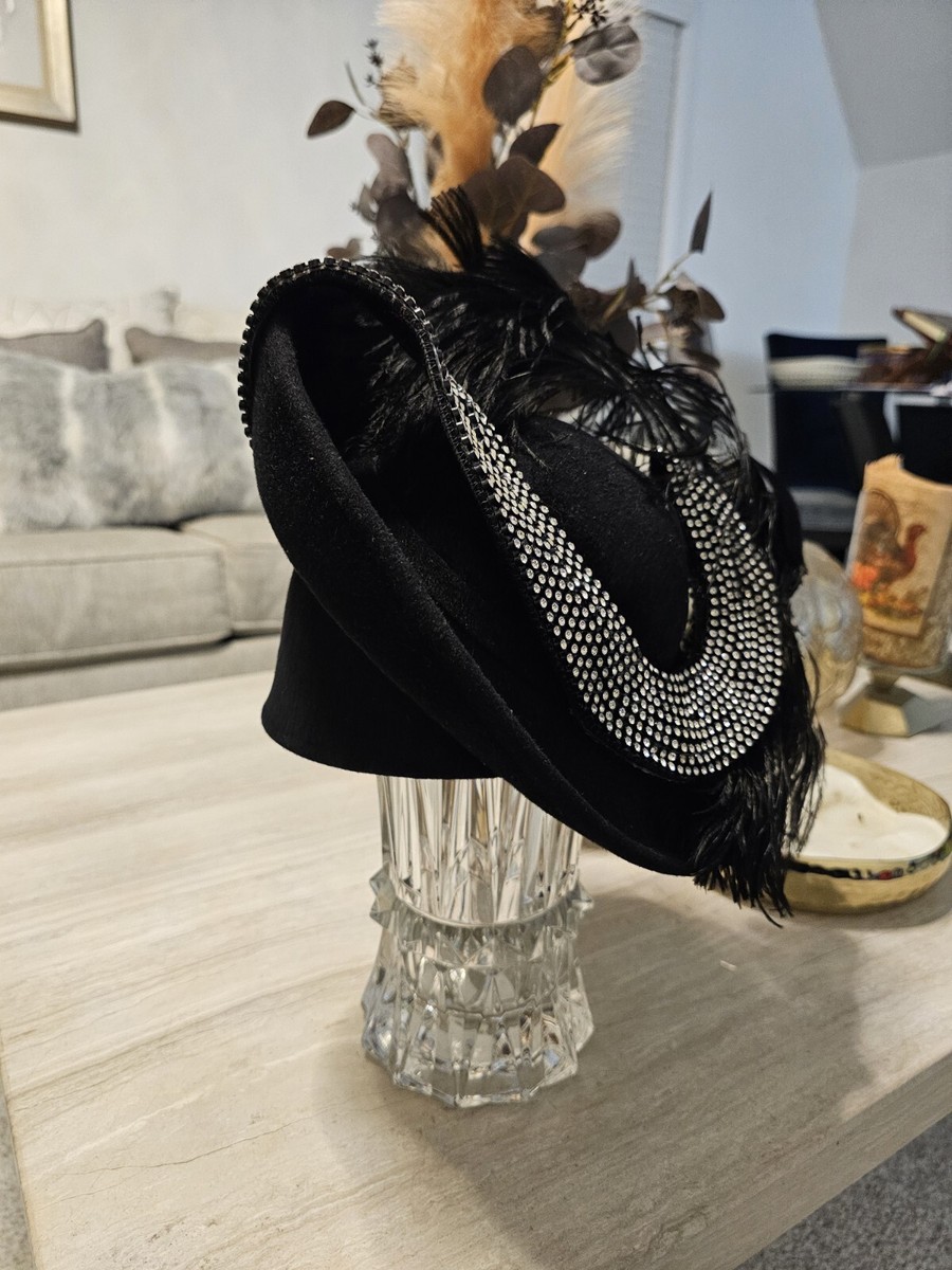 Jack Mcconnell Boutique Ladies  Black Hat W/ Rhinestones And Feathers NWT Jack McConnell Original Vintage Hats for Women for sale - eBay main image 4