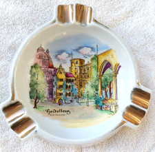 CENDRIER VINTAGE EN CÉRAMIQUE HEIDELBERG ALLEMAGNE SCHLOSSHOF PEINT À LA MAIN 7 pouces dia. 1970