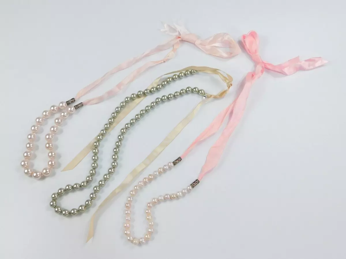 J Crew Other Pearl Ribbon Necklaces Pink Grey Statement Faux