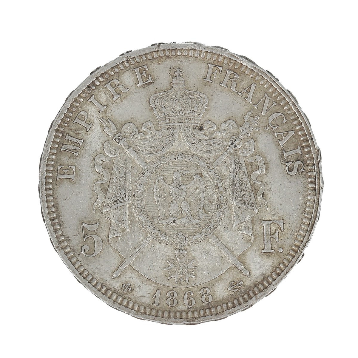 Broche Ancienne En Argent Avec Pièce 5 Francs Napoléon III - Année 186? - Poids ~34gr