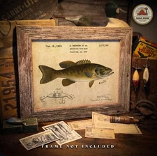 Vintage Heddon Fishing Lure Patent Art Print Smallmouth Bass Cabin Decor Gift