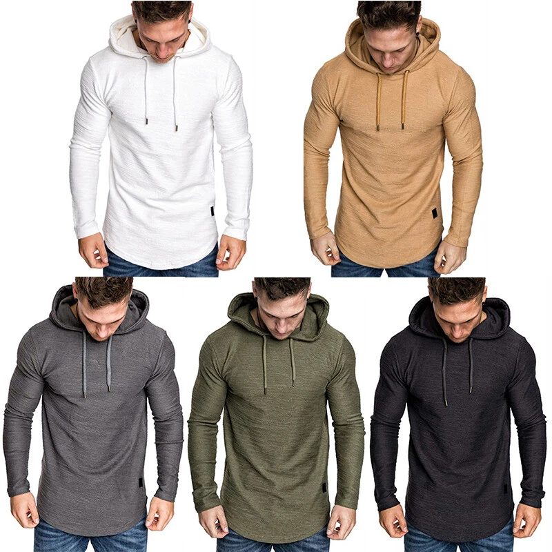 Mens Thin Hoodid Pullover Long Sleeve T-Shirt Slim Fit Hooded Sweatshirt  Hoody