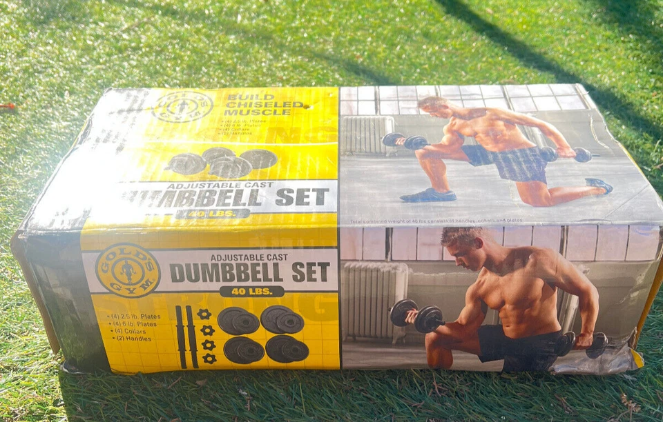 Juego de mancuernas ajustables placas fundidas Gold's Gym 40 lb *nueva caja abierta* pesas de gimnasio Foto 3 de 4