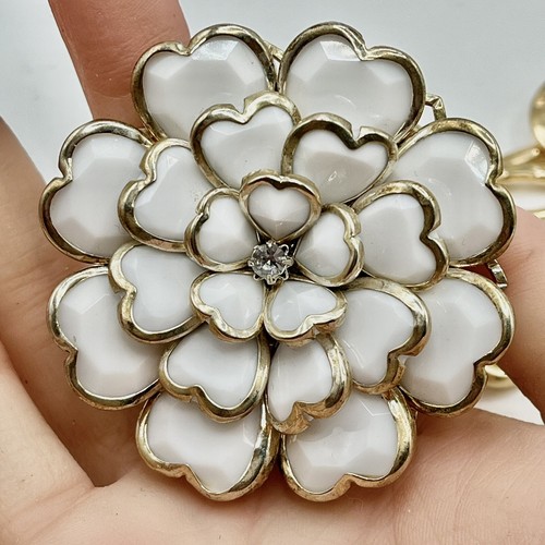 Vintage White Lucite Flower Necklace - 28-31” - Circa 1980s - Hammered Gold Tone