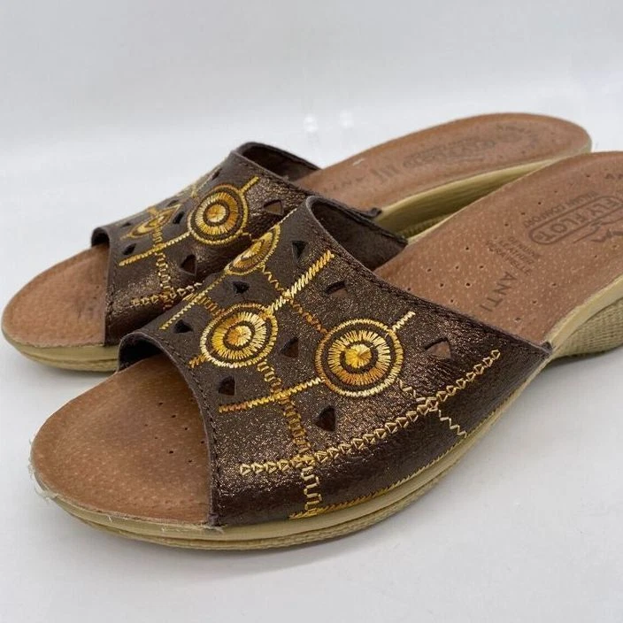 Женские кожаные сандалии Fly Flot 37 размер США 5,5 желтовато-коричневые анатомические комфортные горки дамские - Изображение 2 из 4