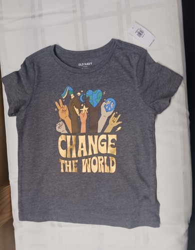 Old Navy ~ Short Sleeve T-Shirt Tee ~ Size S 6/7~ Change the World Gray - Picture 2 of 5