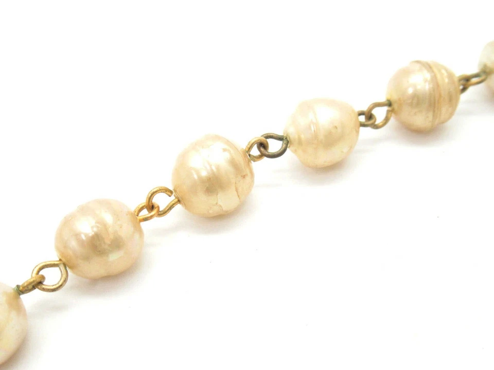 Ожерелье с логотипом CHANEL CC золотой шар пластиковый жемчуг длинное 13,8 дюйма винтажное [б/у] - Изображение 3 из 4