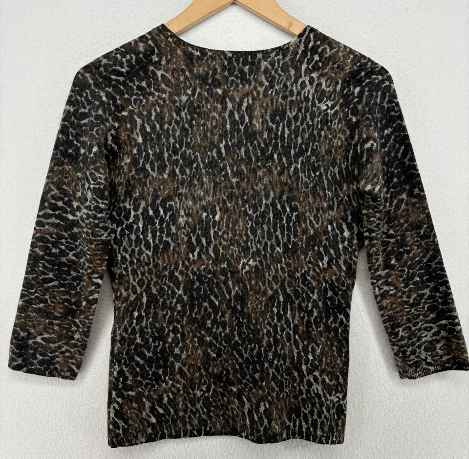 Suéter para mujer KENAR S 2 capas cachemir top leopardo cuello en V manga 3/4 marrón Foto 3 de 4