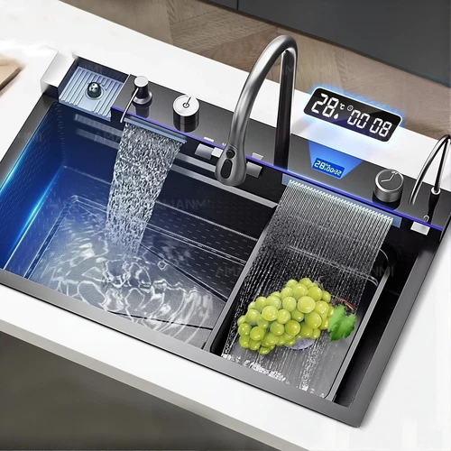 29.5×18" Stainless Steel Single Bowl Smart Kitchen Sink with Pull-Out Faucet Set