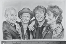 The Rolling Stones drawing pencil on paper signed by artist