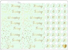 Weekly Planner Stickers/Date Covers/Days of Week/DIY Calendar/Gold Foiled/Ess...