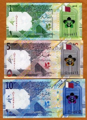 JUEGO Qatar, 1-5-10 Riyals, 2020-2022, P-Nuevo, UNC ornamentado, completamente rediseñado - Imagen 1 de 2